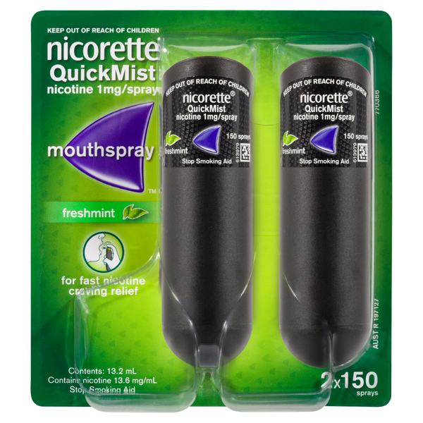 Nicorette Quit Smoking QuickMist Nicotine Mouth Spray Freshmint 2 x 150 Pack