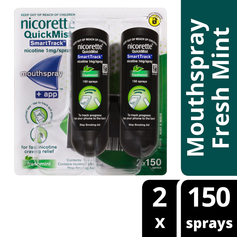 Nicorette Quit Smoking QuickMist Nicotine Mouth Spray Smart Track 2 x 150 Sprays