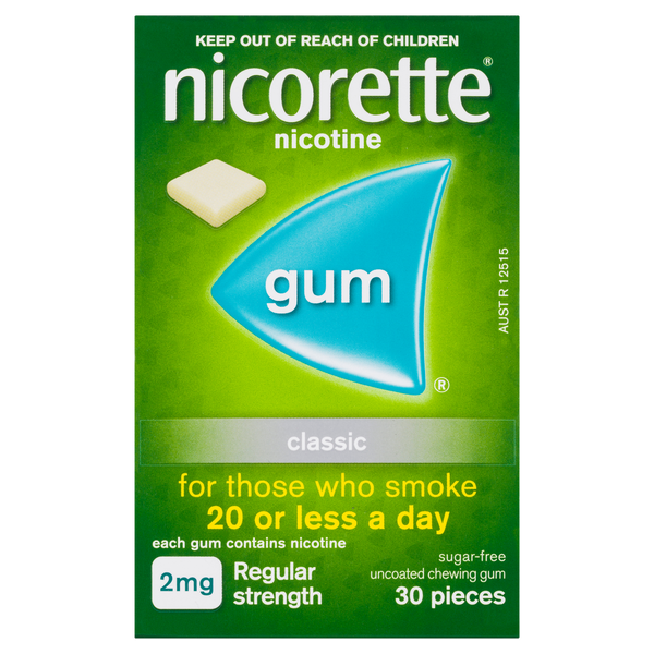 Nicorette Nicotine Gum Classic 2mg Regular Strength 30 Pieces