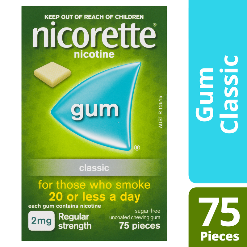 Nicorette Quit Smoking Regular Strength Nicotine Gum Classic 75 Pack