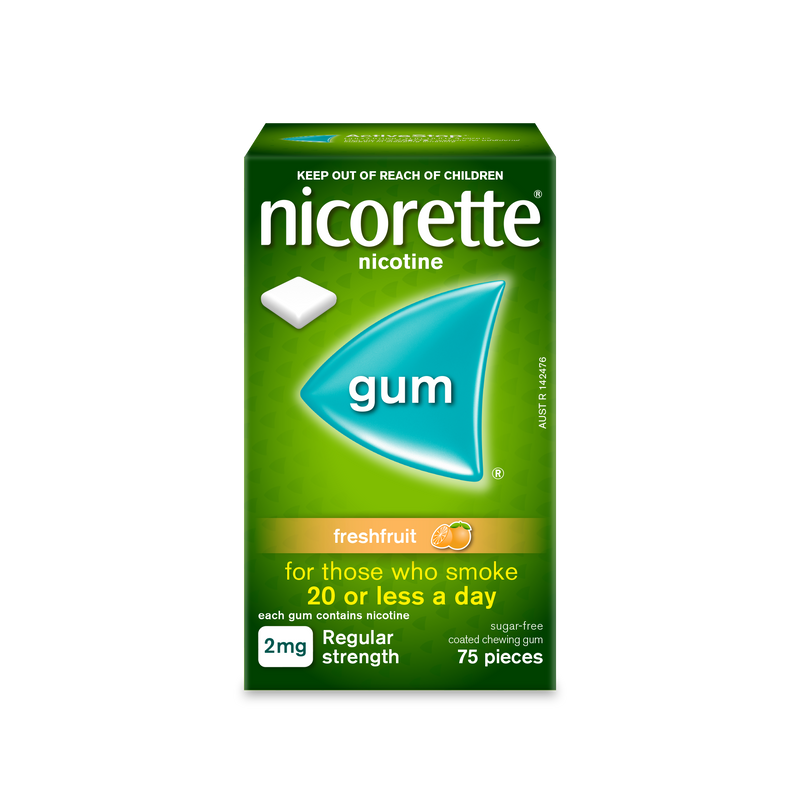 Nicorette Quit Smoking Regular Strength Nicotine Gum Freshfruit 75 Pack