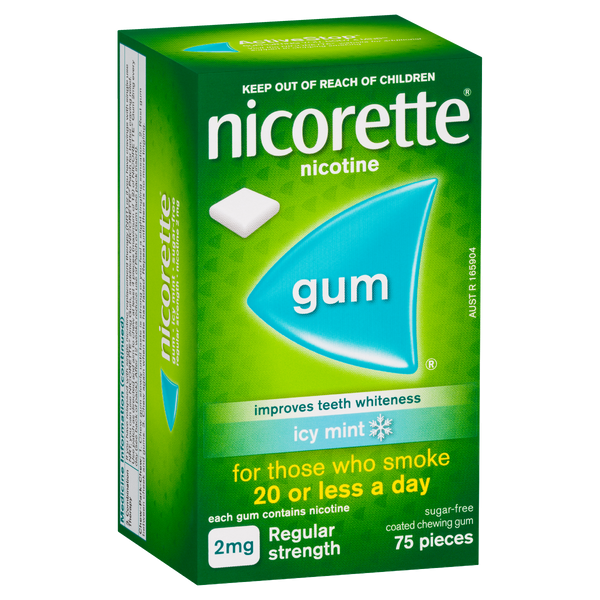 Nicorette Quit Smoking Regular Strength Nicotine Gum Icy Mint 75 Pack