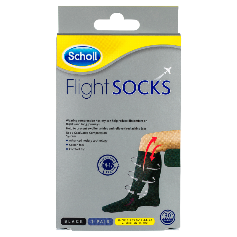 Scholl Flight Socks Compression Hosiery - Cotton Black Large