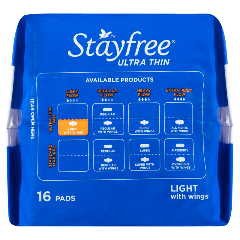 Stayfree Ultra Thin Light Pads With Wings 16 Pack
