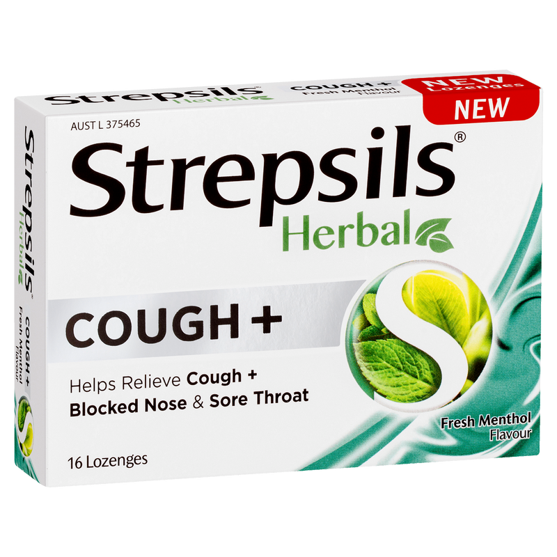 Strepsils Herbal Cough + Lozenges Fresh Menthol 16 Pack