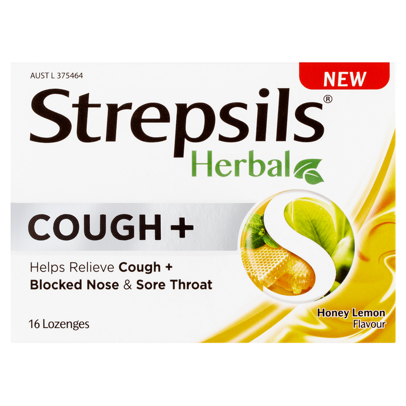 Strepsils Herbal Cough + Lozenges Honey Lemon 16 Pack