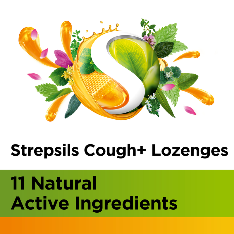 Strepsils Herbal Cough + Lozenges Honey Lemon 16 Pack