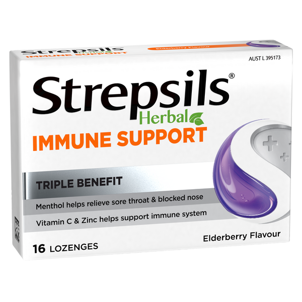 Strepsils Herbal Immune Support Lozenges Elderberry 16s