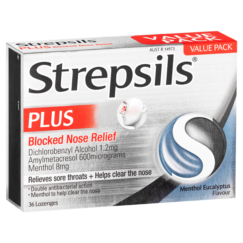 Strepsils Plus Blocked Nose Relief Menthol Eucalyptus 36 Pack