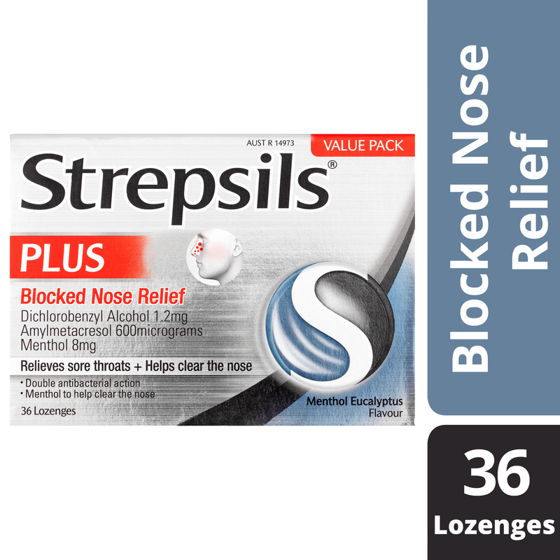 Strepsils Plus Blocked Nose Relief Menthol Eucalyptus 36 Pack