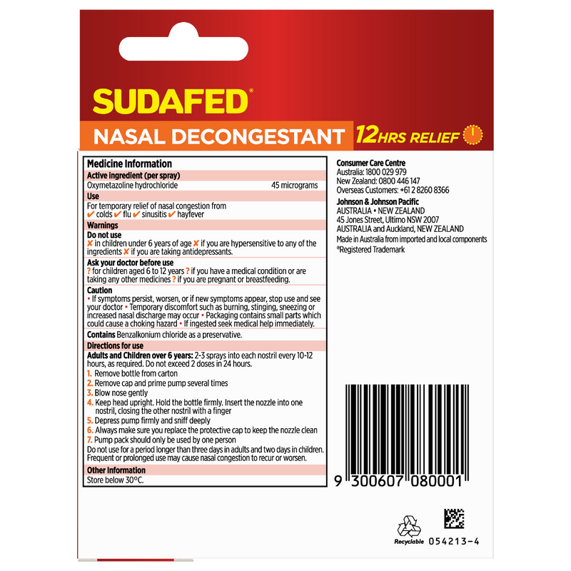 Sudafed Nasal Decongestant Sinus Relief Spray 20ml
