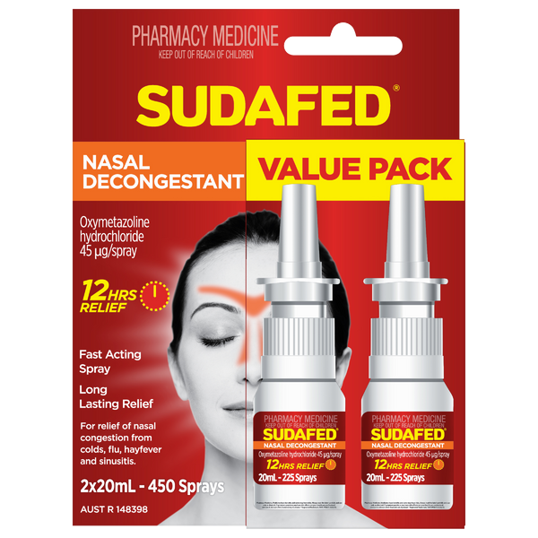 Sudafed Nasal Decongestant Spray Value Pack 2x20ml