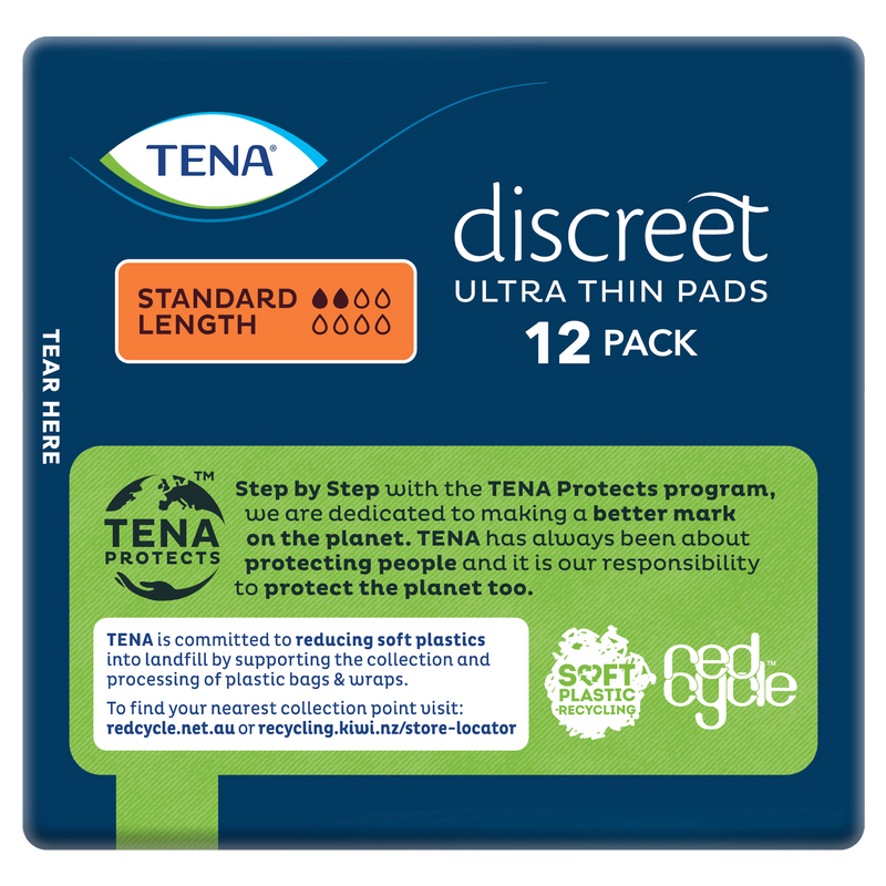 TENA Discreet Ultra Thin Pads Standard Length 12 Pack