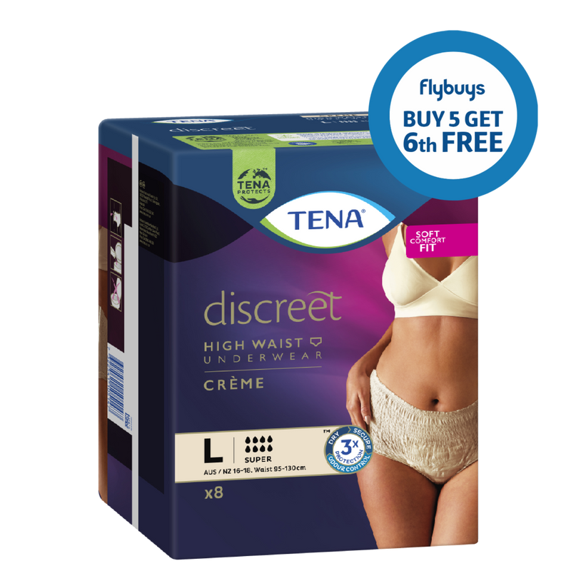 TENA Discreet Women's High Waist Underwear Creme Large (L) 8 Pack