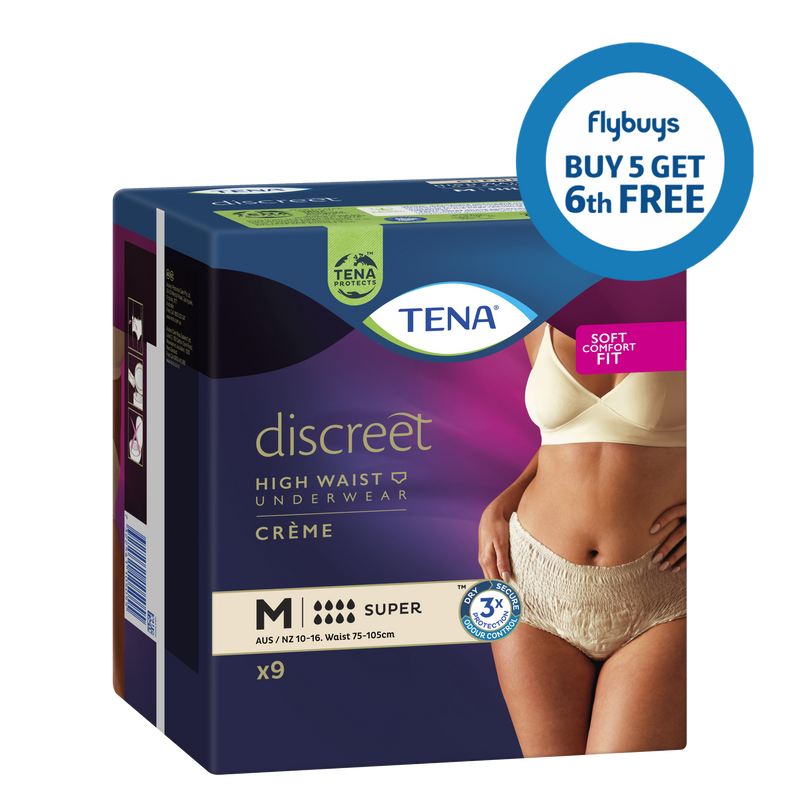 TENA Discreet Women's High Waist Underwear Creme Medium (M) 9 Pack