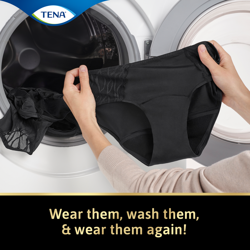 TENA Women's Washable Absorbent Underwear Classic Black Size 10-12 (S) 1 Pack