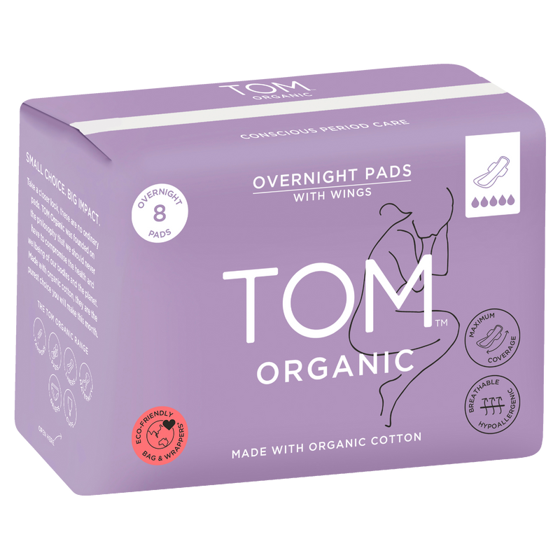 TOM Organic Overnight Pads with Organic Cotton 8 Pack