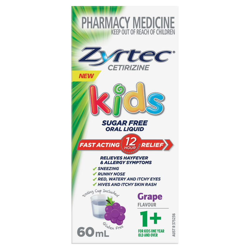 Zyrtec Kids Allergy & Hayfever Antihistamine Grape Liquid 60ml
