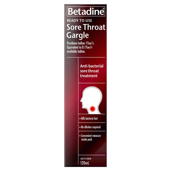 Betadine Ready to Use Sore Throat Gargle 120ml - Aussie Pharmacy
