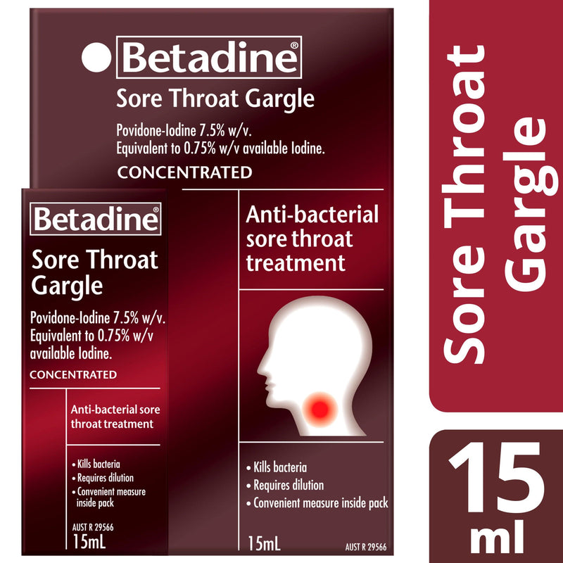 Betadine Sore Throat Gargle Concentrated 15mL - Aussie Pharmacy