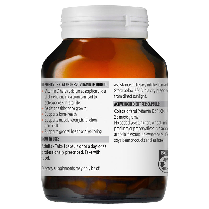 Blackmores Vitamin D3 1000 IU 200 Capsules - Aussie Pharmacy