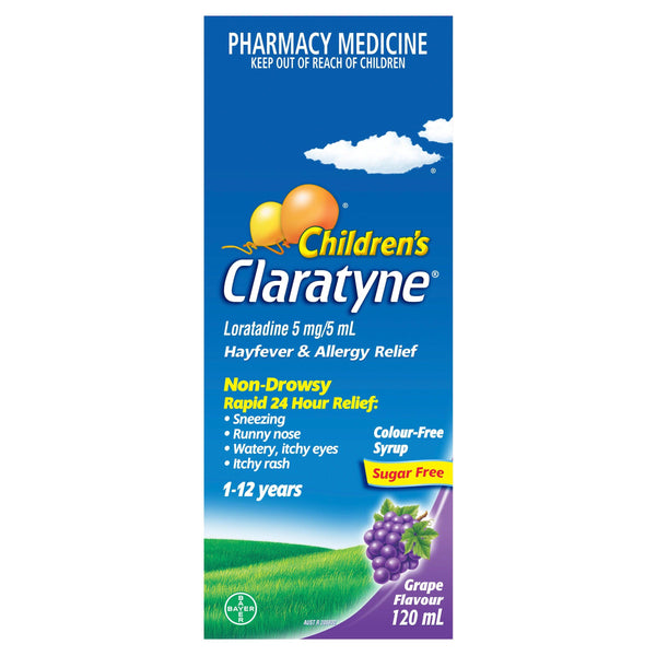 Children's Claratyne Antihistamine Hayfever & Allergy Relief Grape Flavoured Syrup 120ml - Aussie Pharmacy