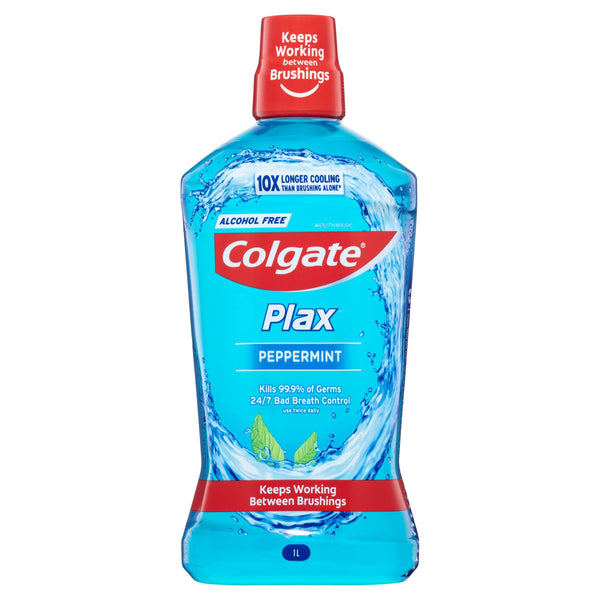 Colgate Plax Alcohol Free Antibacterial Mouthwash Peppermint 1L - Aussie Pharmacy