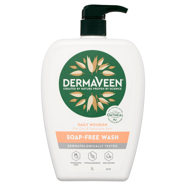 DermaVeen Daily Nourish Soap-Free Wash for Dry & Sensitive Skin 1L - Aussie Pharmacy