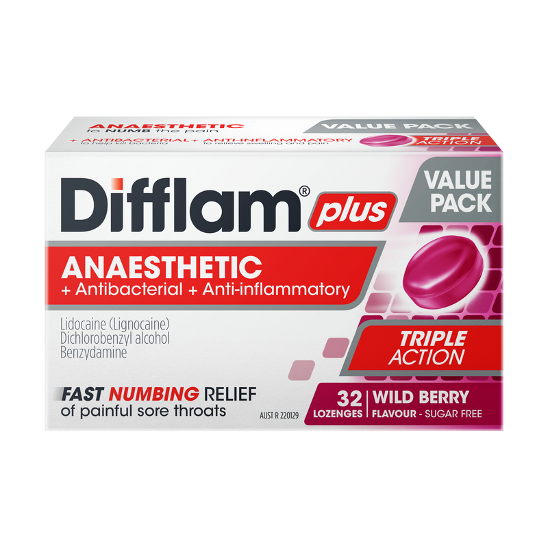 Difflam Plus Anaesthetic Triple Action Wild Berry 32 Lozenges