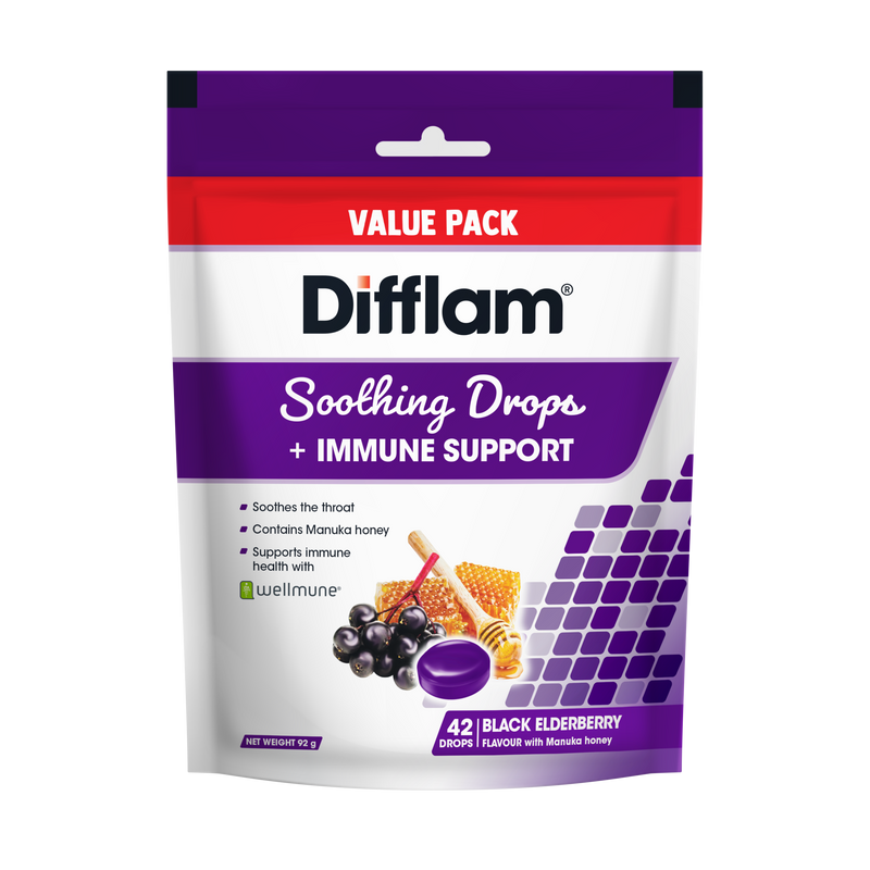 Difflam Soothing Throat Drops + Immune Support Black Elderberry 42 Drops
