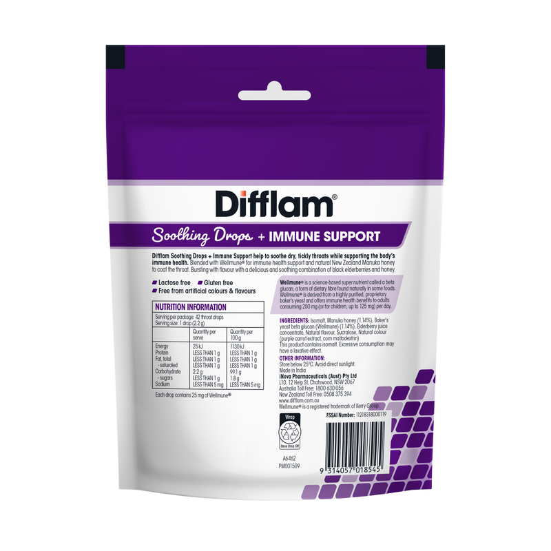 Difflam Soothing Throat Drops + Immune Support Black Elderberry 42 Drops