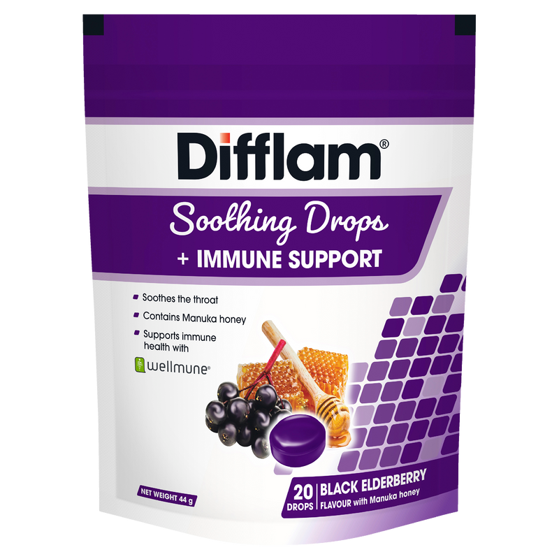 Difflam Soothing Throat Drops + Immune Support Black Elderberry 20 Drops