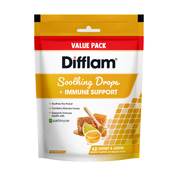 Difflam Soothing Throat Drops + Immune Support Honey & Lemon 42 Drops