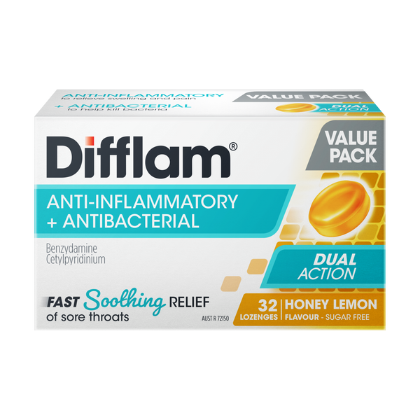 Difflam Anit-Inflammatory + Antibacterial Dual Action Honey and Lemon 32 Lozenges