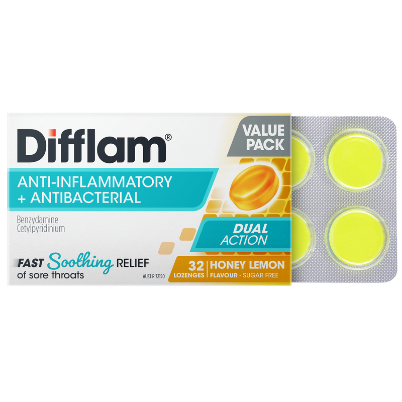 Difflam Anit-Inflammatory + Antibacterial Dual Action Honey and Lemon 32 Lozenges