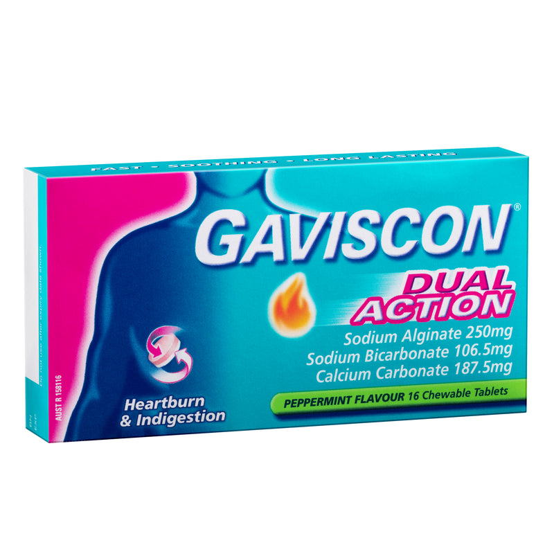 Gaviscon Dual Action Chewable Tablets Peppermint Heartburn & Indigestion Relief 16