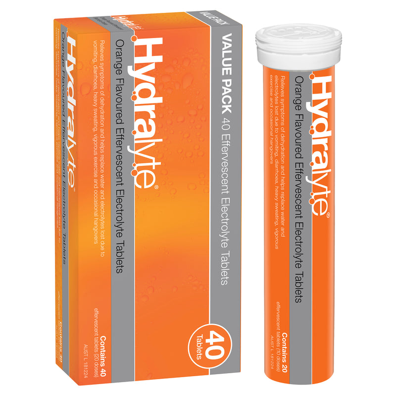 Hydralyte Effervescent Electrolyte Tablets Orange 40 Tablets