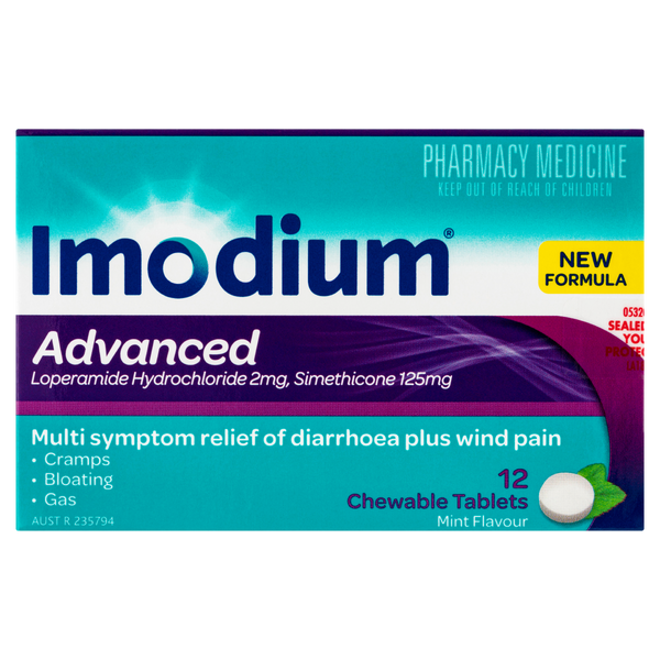 Imodium Advanced Diarrhoea 12 Chewable Tablets Mint Flavour