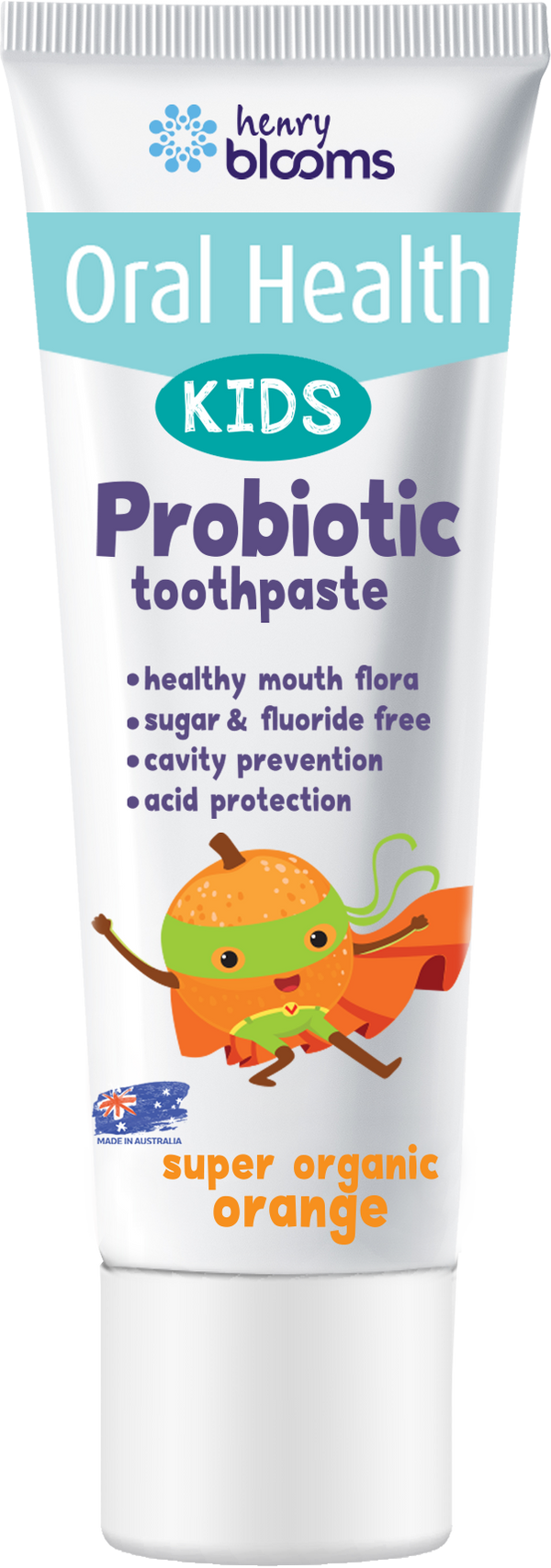Henry Blooms Kids Probiotic Toothpaste Super Organic Orange 50g