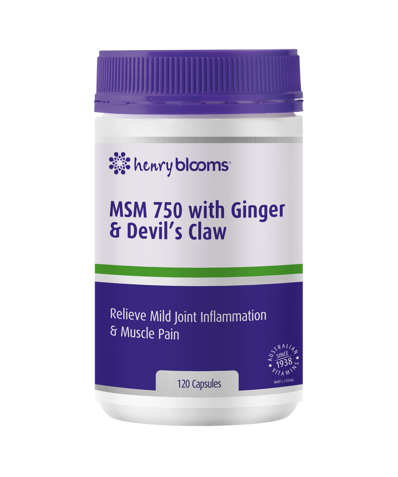 Henry Blooms MSM 750 with Ginger & Devils Claw 120 capsules