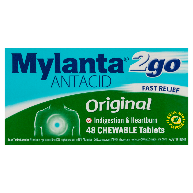 Mylanta 2Go Antacid Original Tablets Lemon Mint 48 Tablets