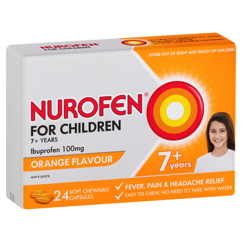 Nurofen For Children 7+ Years Orange Flavour Chewable Capsules 24