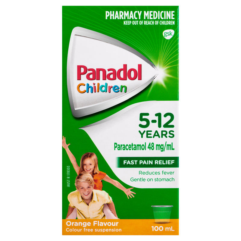 Panadol Children 5-12 Years Suspension Fever & Pain Relief Orange Flavour 100ml