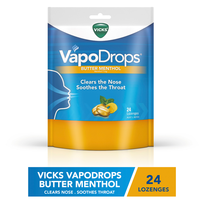 Vicks VapoDrops Butter Menthol 24 Lozenges